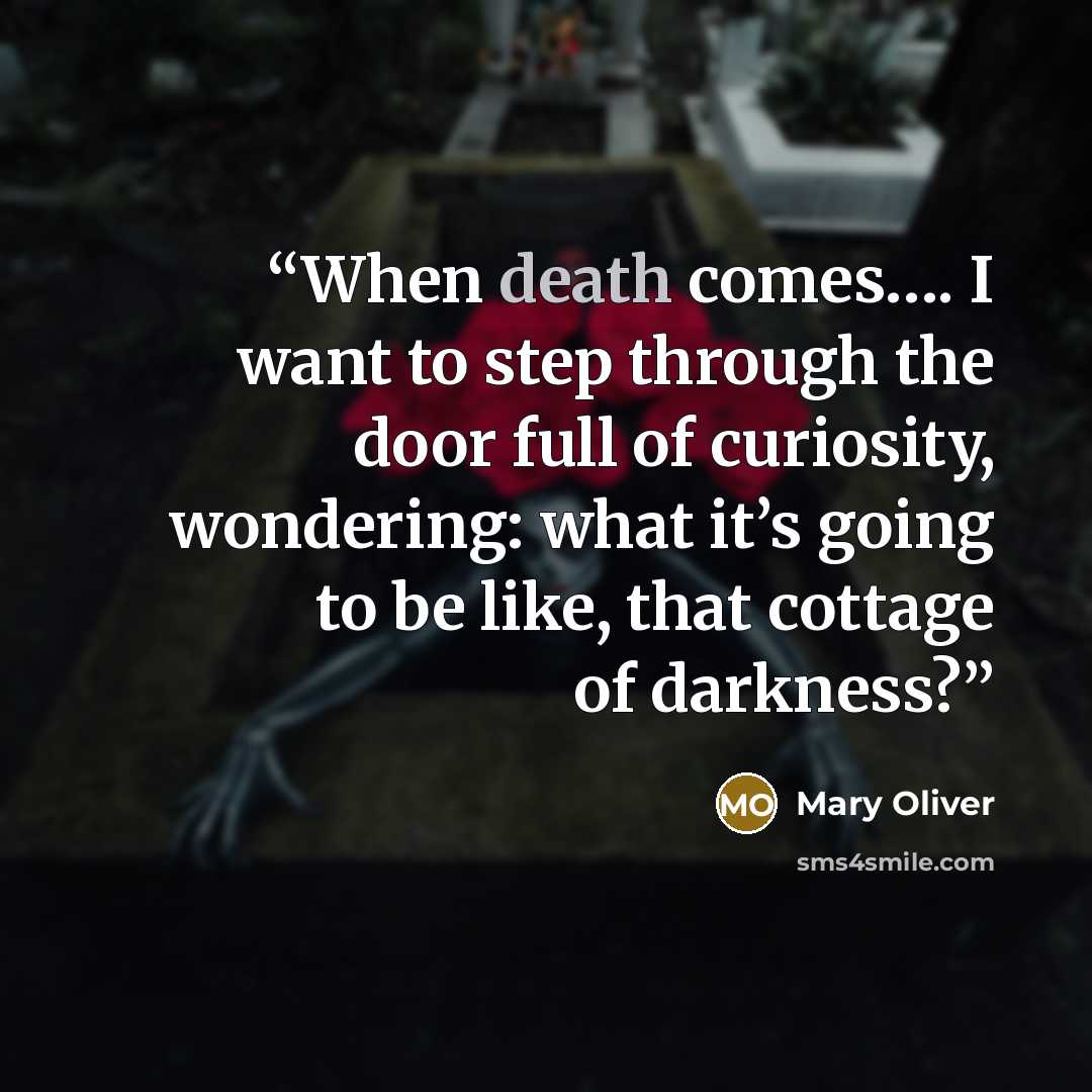 “When death comes…. I want to step through the door full of curiosity, wondering: what it’s going to be like, that cottage of darkness?” quote by Mary Oliver