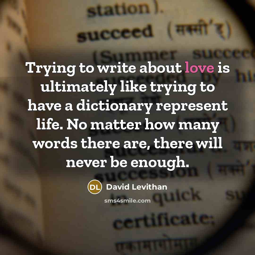 “Trying to write about love is ultimately like trying to have a dictionary represent life. No matter how many words there are, there will never be enough.” quote by David Levithan