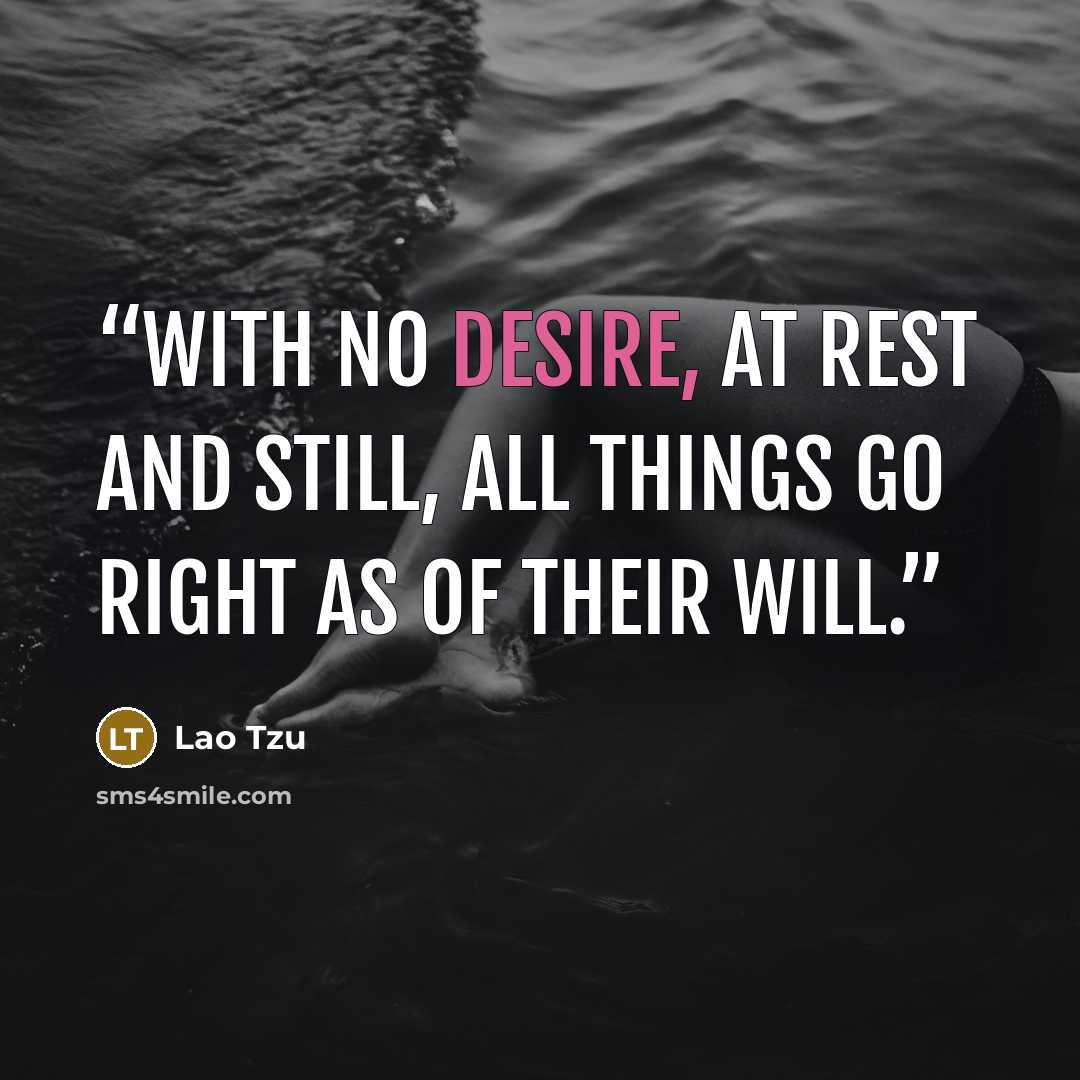 “With no desire, at rest and still, All things go right as of their will.” quote by Lao Tzu
