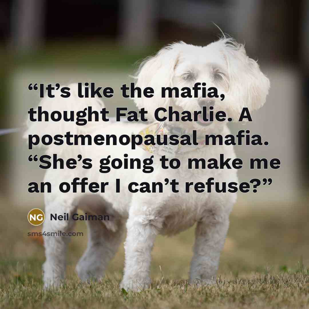 “It’s like the mafia, thought Fat Charlie. A postmenopausal mafia. “She’s going to make me an offer I can’t refuse?” quote by Neil Gaiman