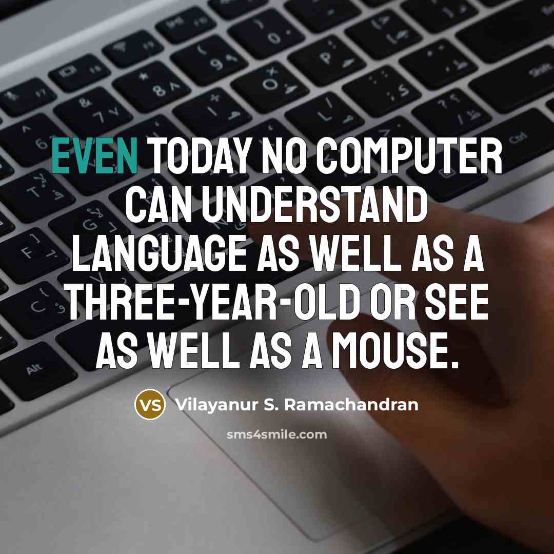 “Even today no computer can understand language as well as a three-year-old or see as well as a mouse.” quote by Vilayanur S. Ramachandran