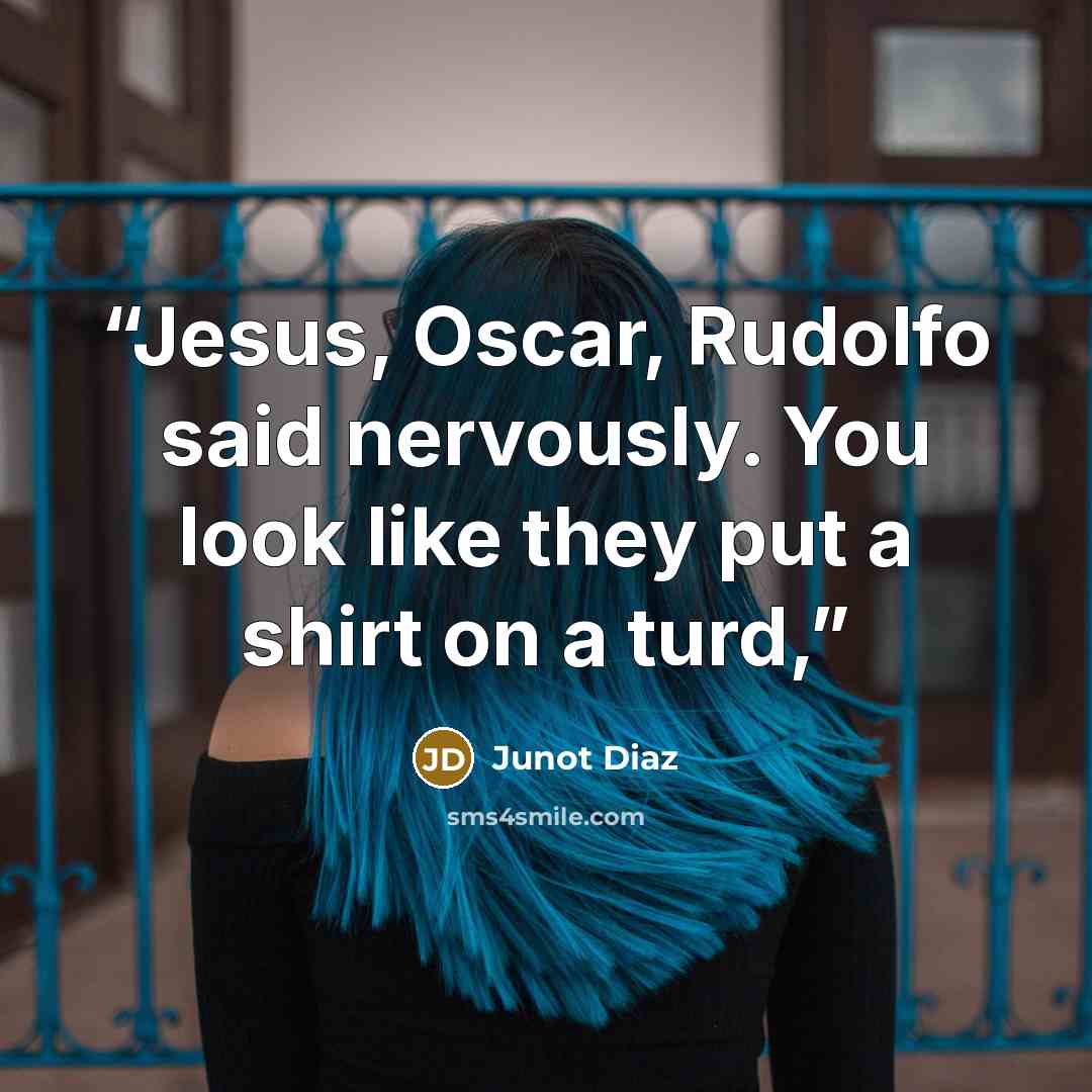 “Jesus, Oscar, Rudolfo said nervously. You look like they put a shirt on a turd,” quote by Junot Díaz