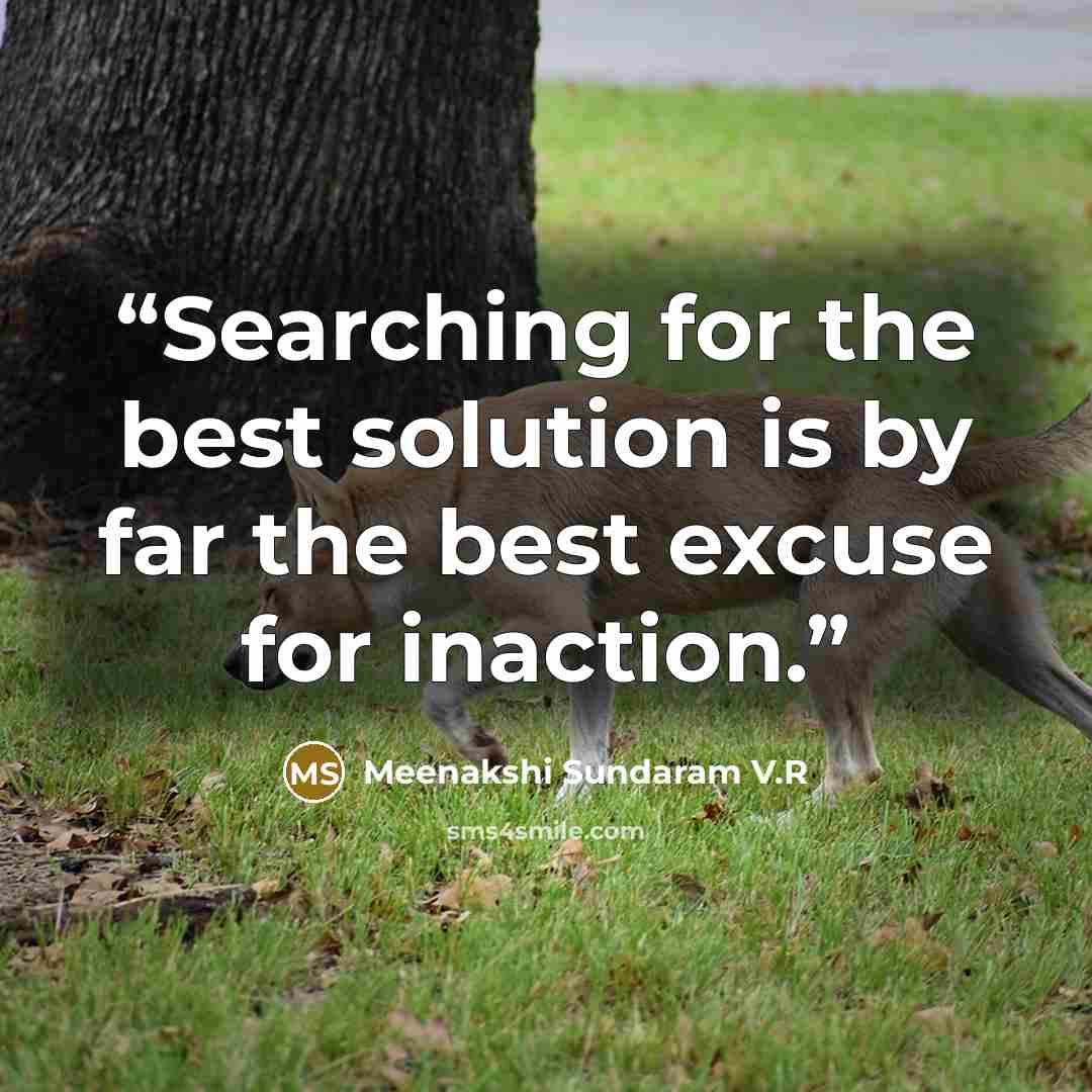 “Searching for the best solution is by far the best excuse for inaction.” quote by Meenakshi Sundaram V.R