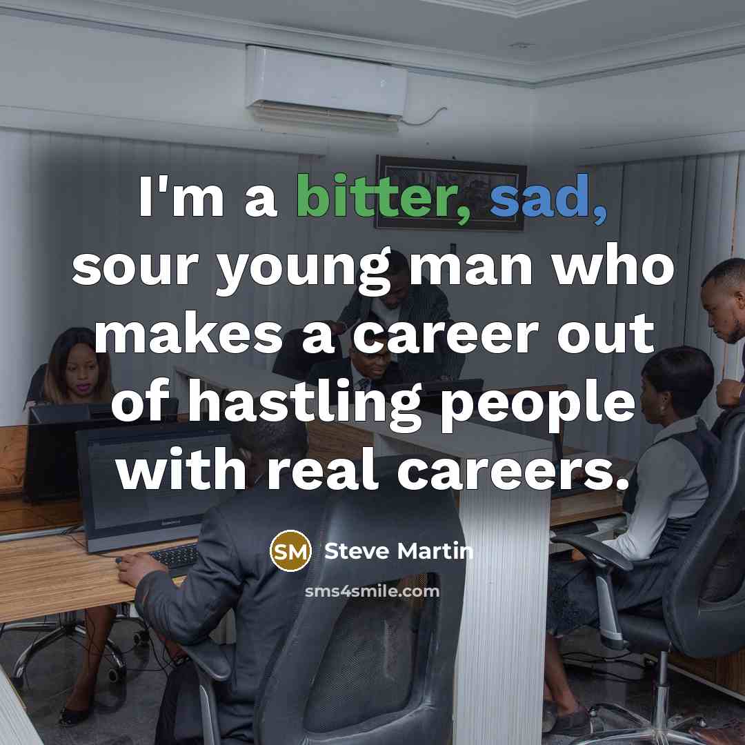 “I'm a bitter, sad, sour young man who makes a career out of hastling people with real careers.” quote by Steve Martin