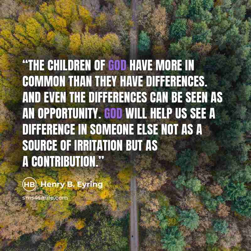 “The children of God have more in common than they have differences. And even the differences can be seen as an opportunity. God will help us see a difference in someone else not as a source of irritation but as a contribution.” quote by Henry B. Eyring