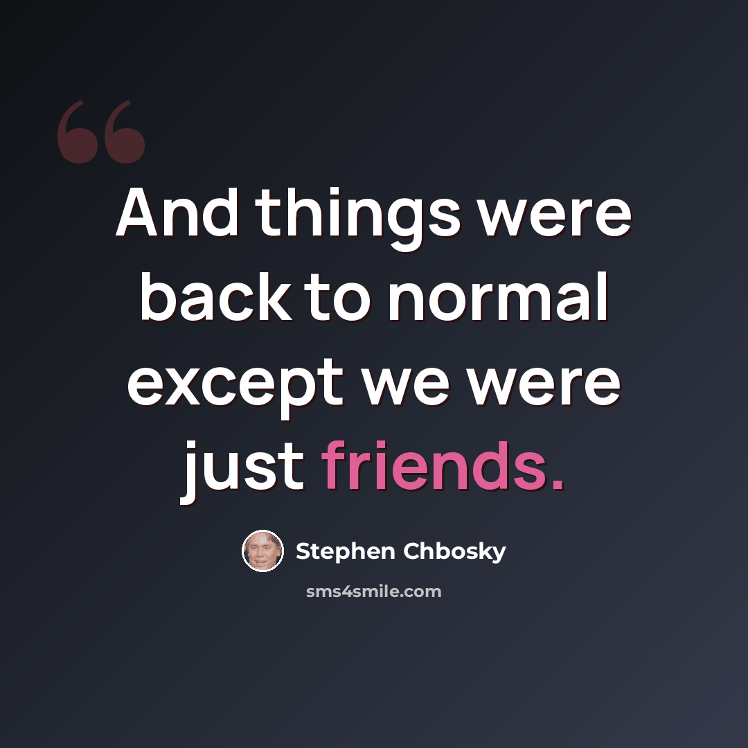 “And things were back to normal except we were just friends.” quote by Stephen Chbosky
