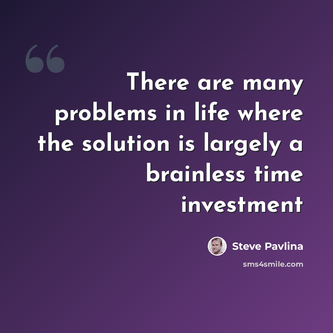 “There are many problems in life where the solution is largely a brainless time investment” quote by Steve Pavlina