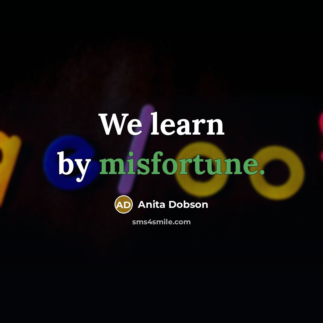 “We learn by misfortune.” quote by Anita Dobson