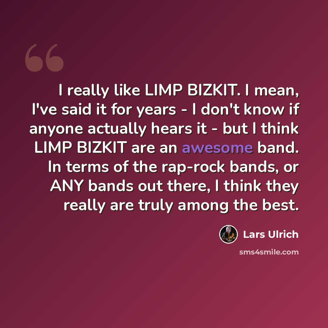 “I really like LIMP BIZKIT. I mean, I've said it for years - I don't know if anyone actually hears it - but I think LIMP BIZKIT are an awesome band. In terms of the rap-rock bands, or ANY bands out there, I think they really are truly among the best.” quote by Lars Ulrich