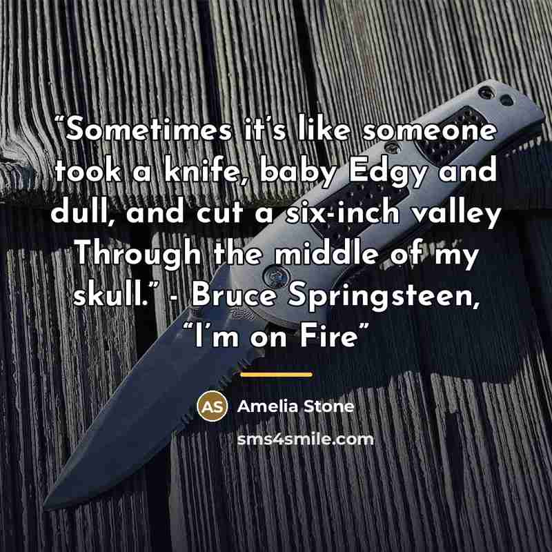“Sometimes it’s like someone took a knife, baby Edgy and dull, and cut a six-inch valley Through the middle of my skull.” - Bruce Springsteen, “I’m on Fire” quote by Amelia Stone