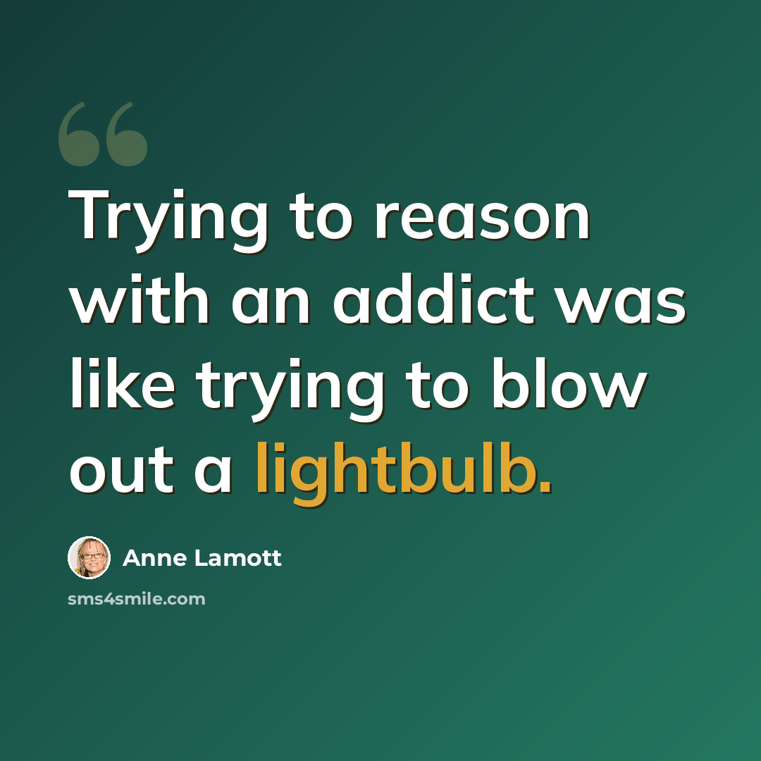 “Trying to reason with an addict was like trying to blow out a lightbulb.” quote by Anne Lamott