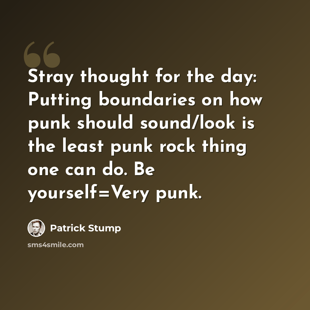 “Stray thought for the day: Putting boundaries on how punk should sound/look is the least punk rock thing one can do. Be yourself=Very punk.” quote by Patrick Stump