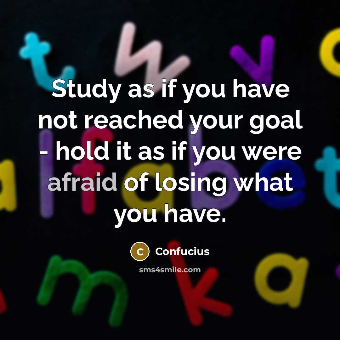 “Study as if you have not reached your goal - hold it as if you were afraid of losing what you have.” quote by Confucius