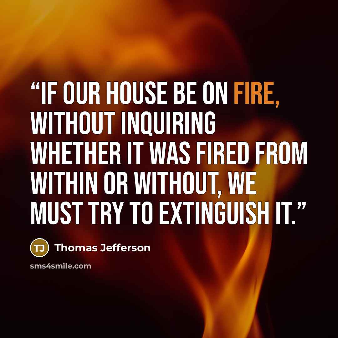 “If our house be on fire, without inquiring whether it was fired from within or without, we must try to extinguish it.” quote by Thomas Jefferson