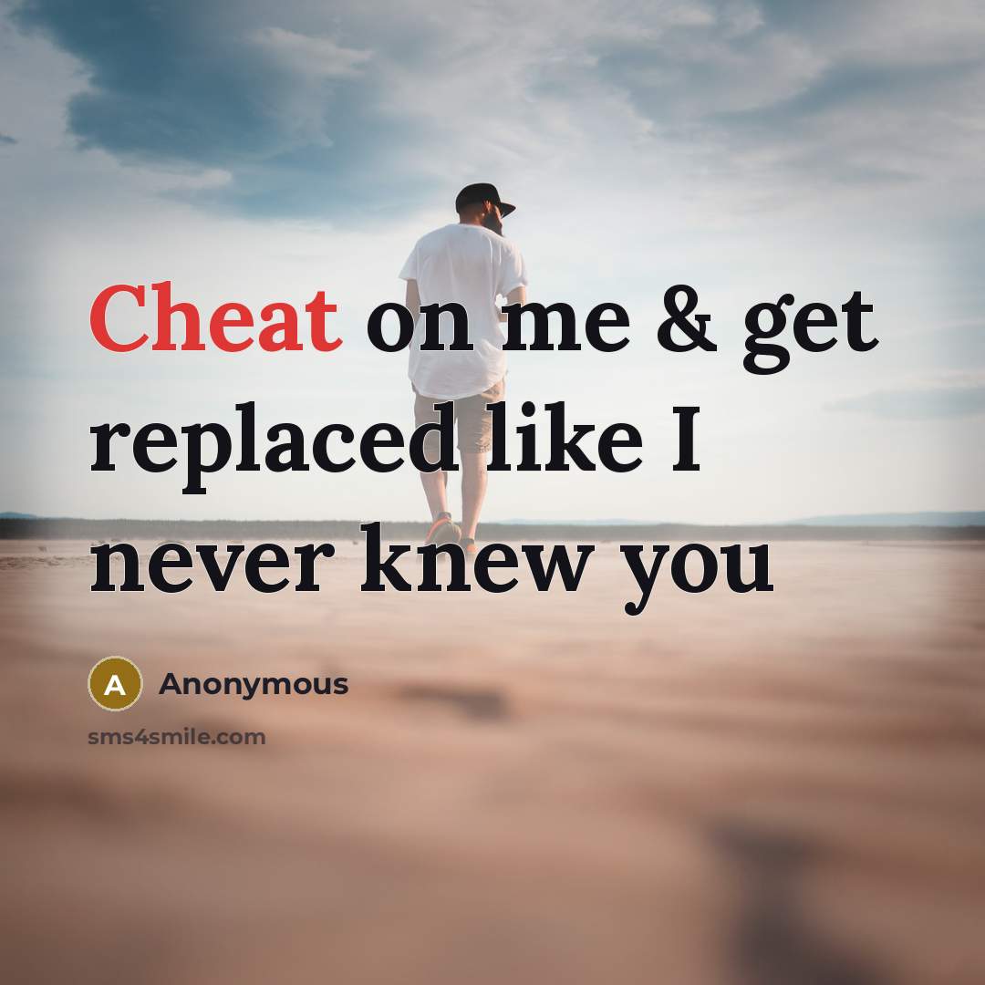 “Cheat on me & get replaced like I never knew you” quote by Anonymous