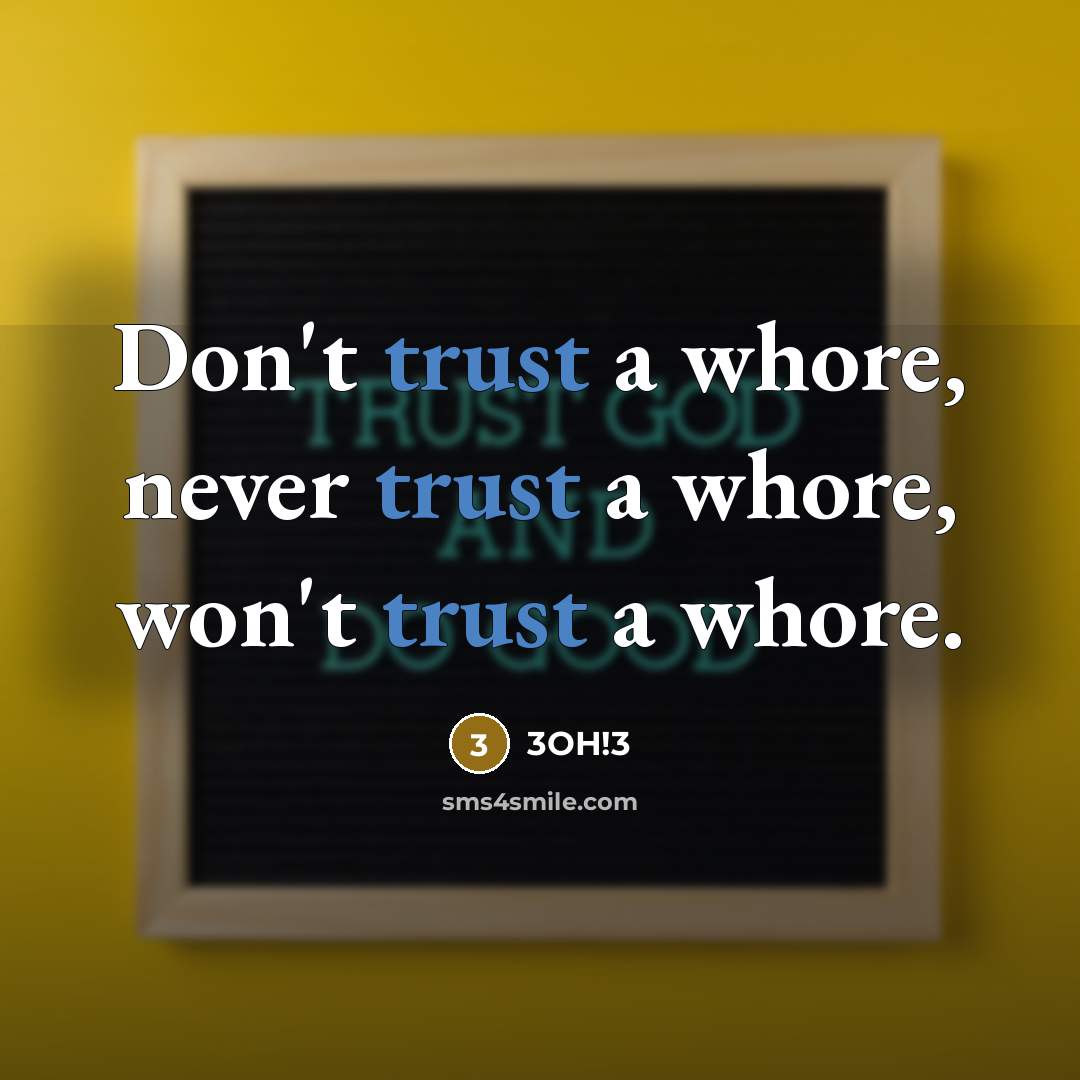 “Don't trust a whore, never trust a whore, won't trust a whore.” quote by 3OH!3