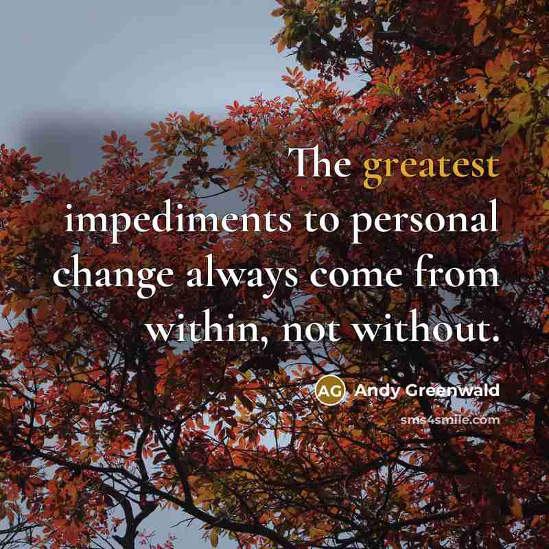 “The greatest impediments to personal change always come from within, not without.” quote by Andy Greenwald