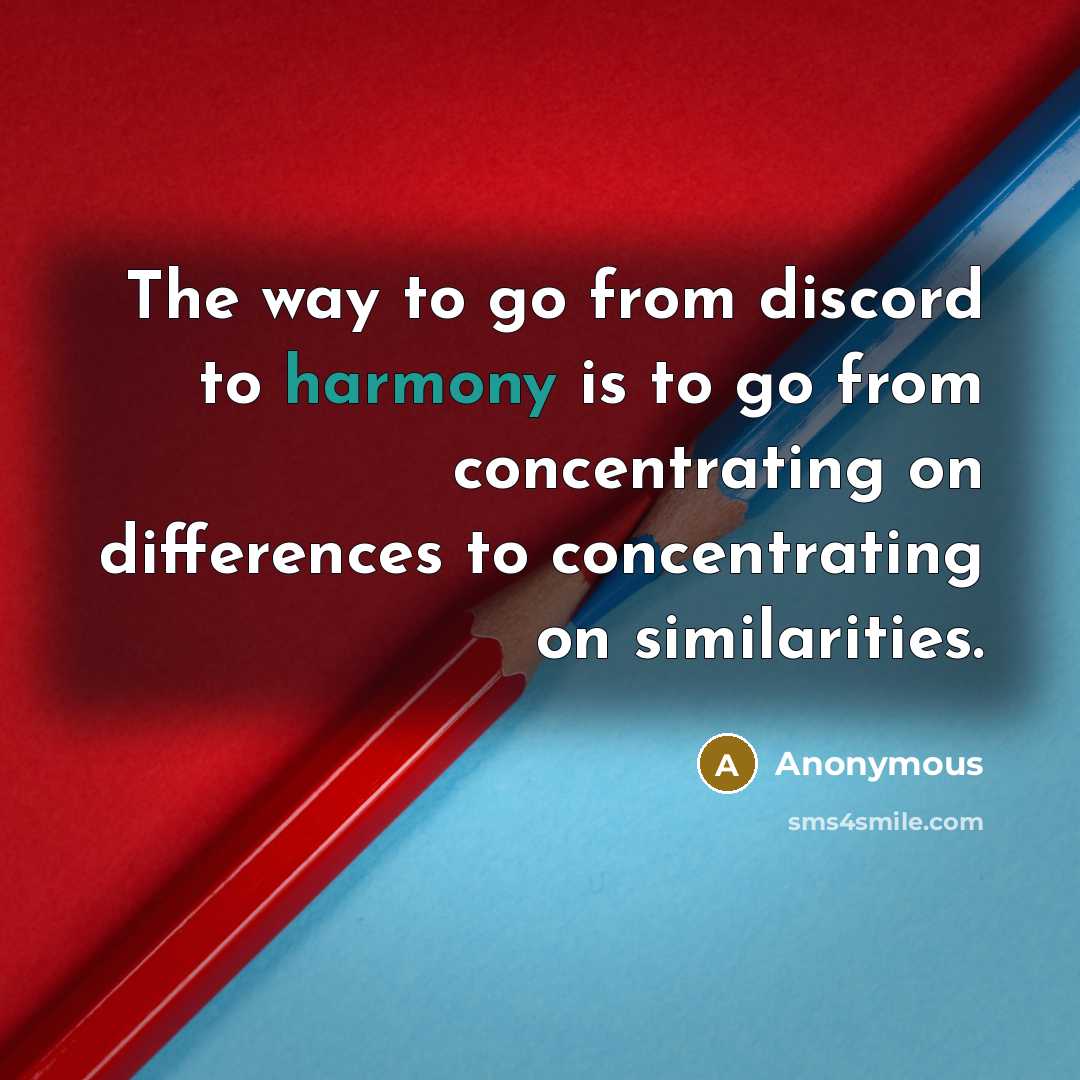 “The way to go from discord to harmony is to go from concentrating on differences to concentrating on similarities.” quote by Anonymous