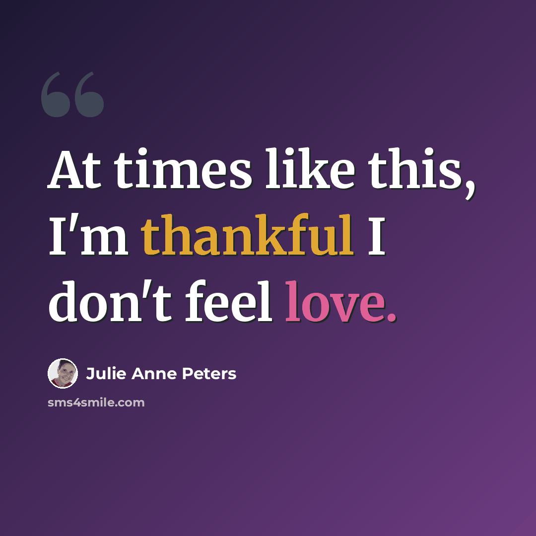 “At times like this, I'm thankful I don't feel love.” quote by Julie Anne Peters