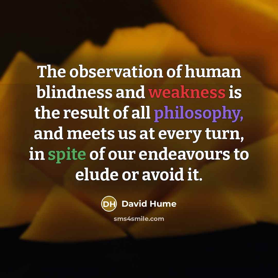 “The observation of human blindness and weakness is the result of all philosophy, and meets us at every turn, in spite of our endeavours to elude or avoid it.” quote by David Hume