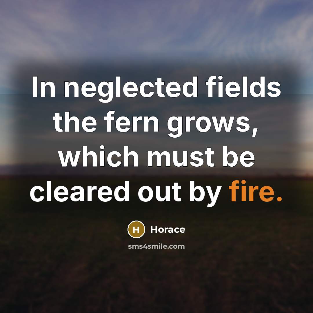 “In neglected fields the fern grows, which must be cleared out by fire.” quote by Horace