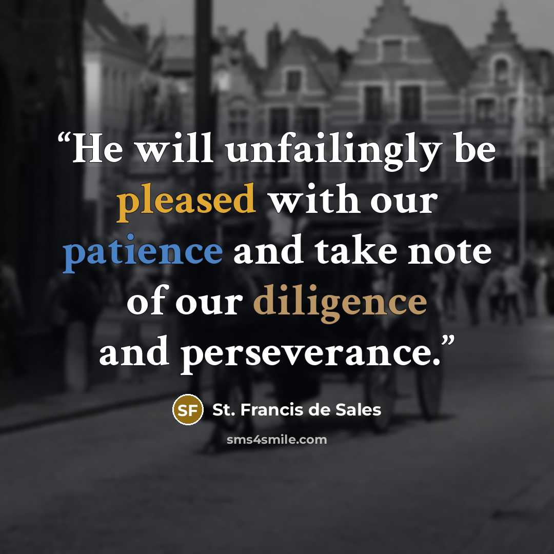 “He will unfailingly be pleased with our patience and take note of our diligence and perseverance.” quote by St. Francis de Sales