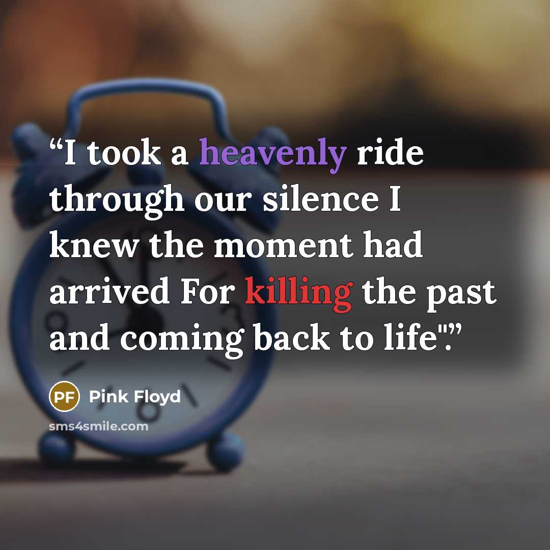 “I took a heavenly ride through our silence I knew the moment had arrived For killing the past and coming back to life".” quote by Pink Floyd