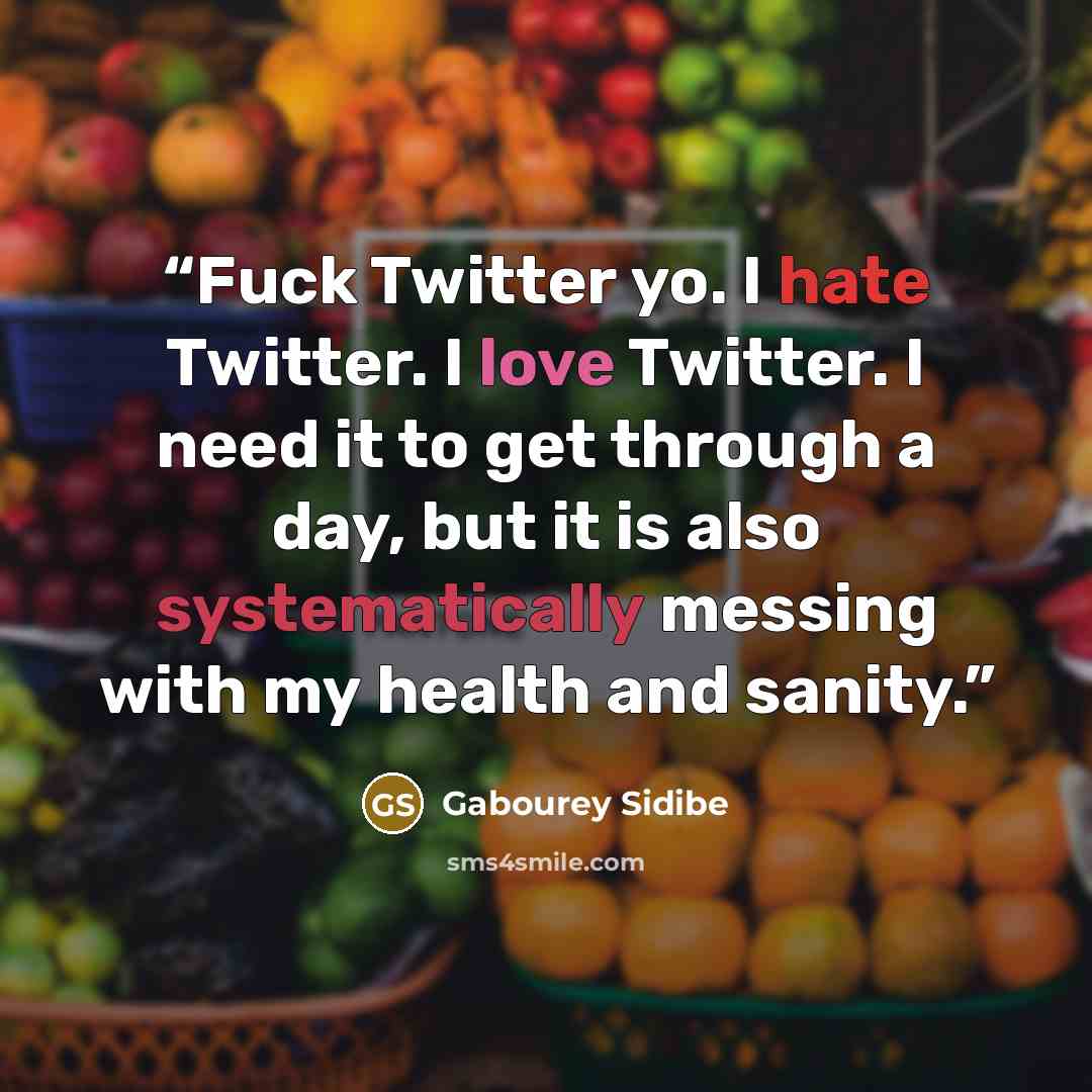 “Fuck Twitter yo. I hate Twitter. I love Twitter. I need it to get through a day, but it is also systematically messing with my health and sanity.” quote by Gabourey Sidibe