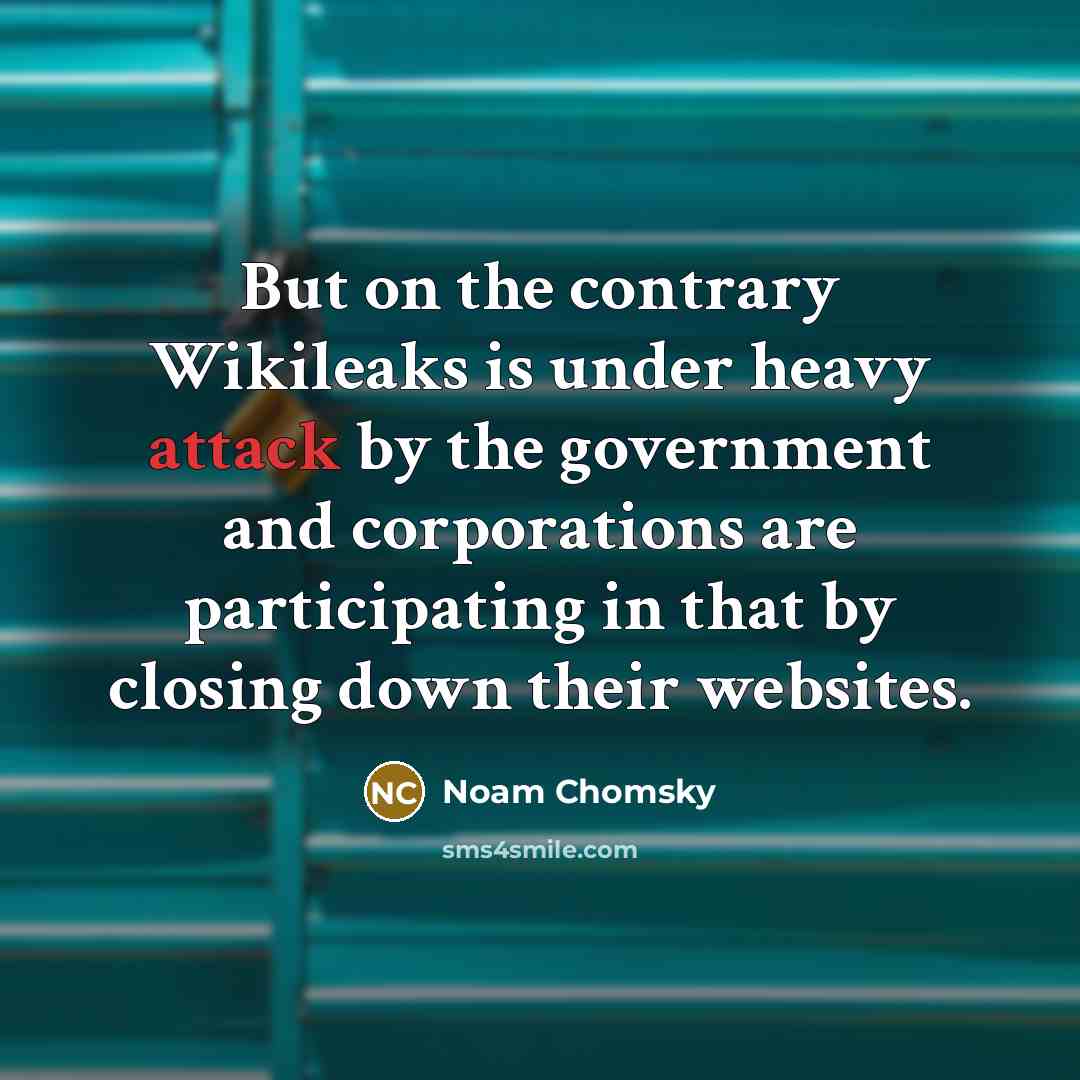 “But on the contrary Wikileaks is under heavy attack by the government and corporations are participating in that by closing down their websites.” quote by Noam Chomsky