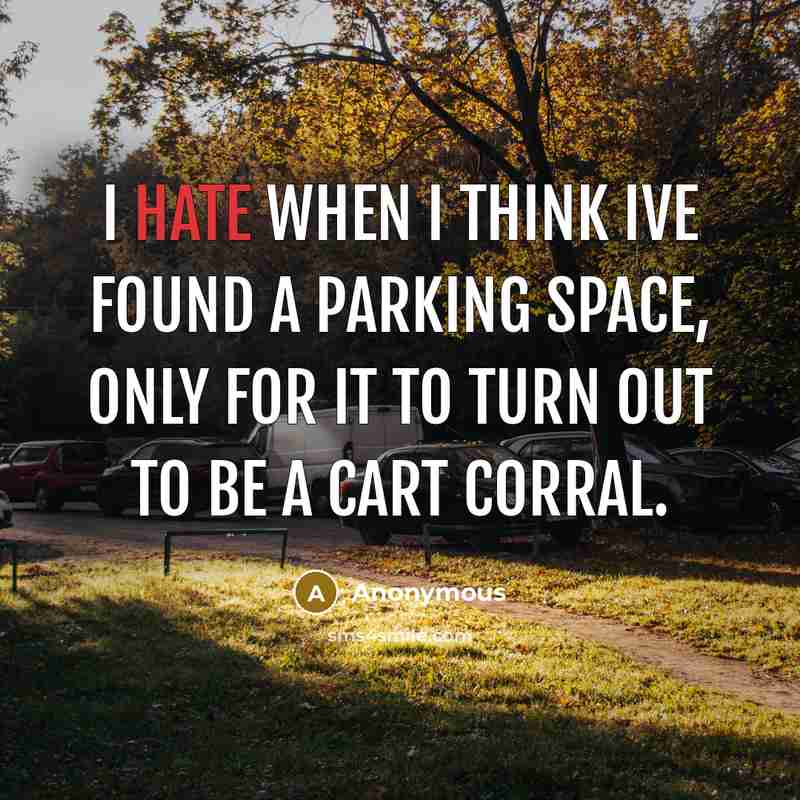 “I hate when I think Ive found a parking space, only for it to turn out to be a cart corral.” quote by Anonymous