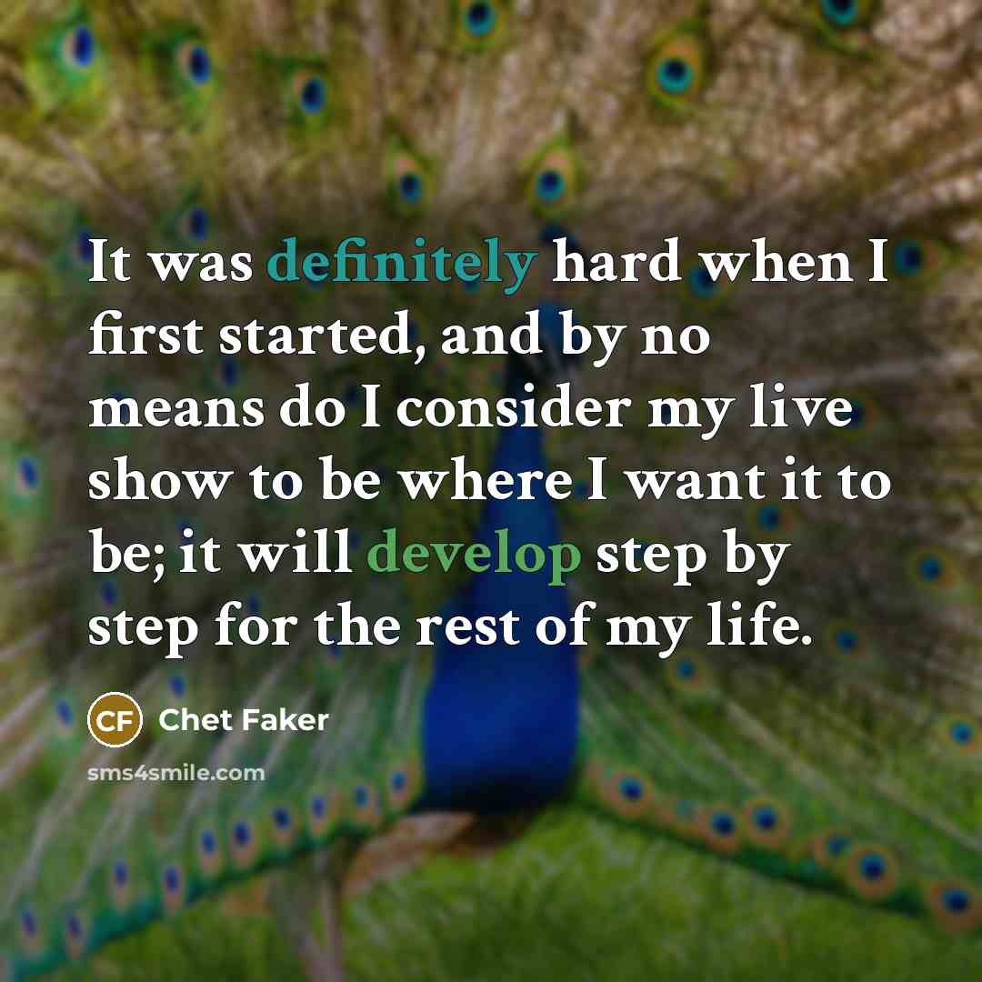 “It was definitely hard when I first started, and by no means do I consider my live show to be where I want it to be; it will develop step by step for the rest of my life.” quote by Chet Faker