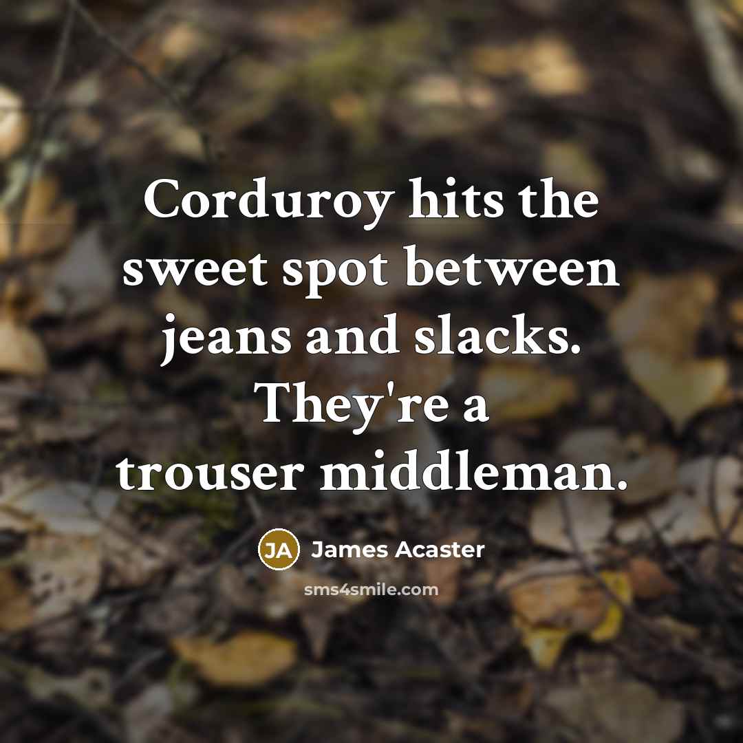 “Corduroy hits the sweet spot between jeans and slacks. They're a trouser middleman.” quote by James Acaster
