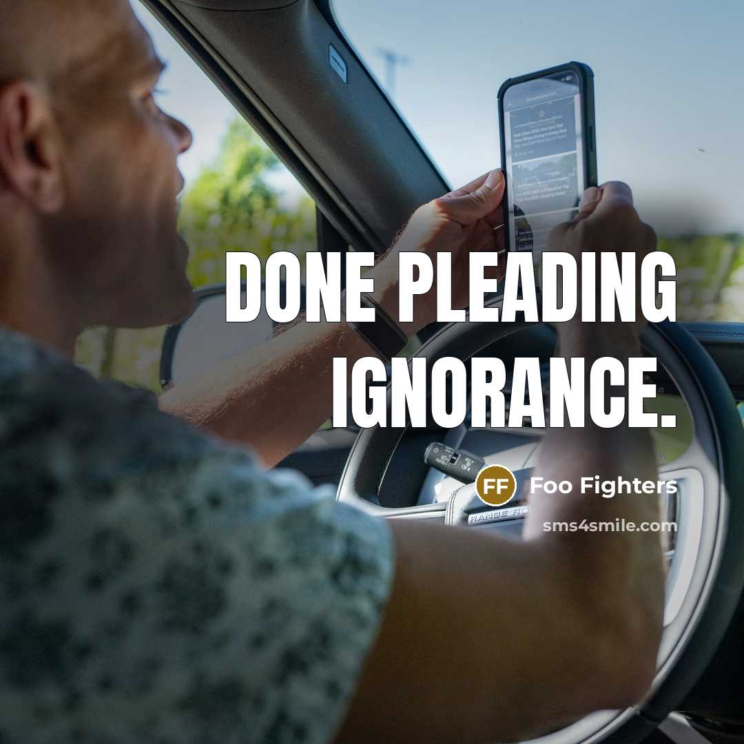 “Done pleading ignorance.” quote by Foo Fighters