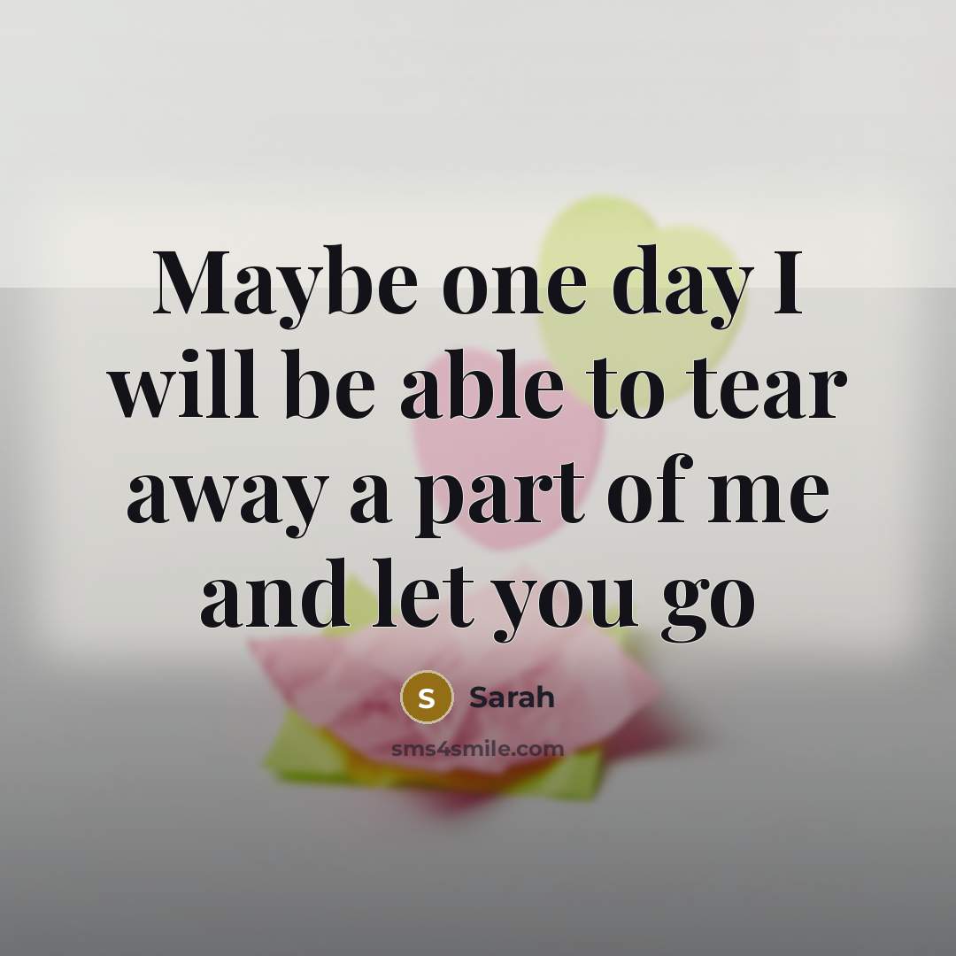 “Maybe one day I will be able to tear away a part of me and let you go” quote by Sarah