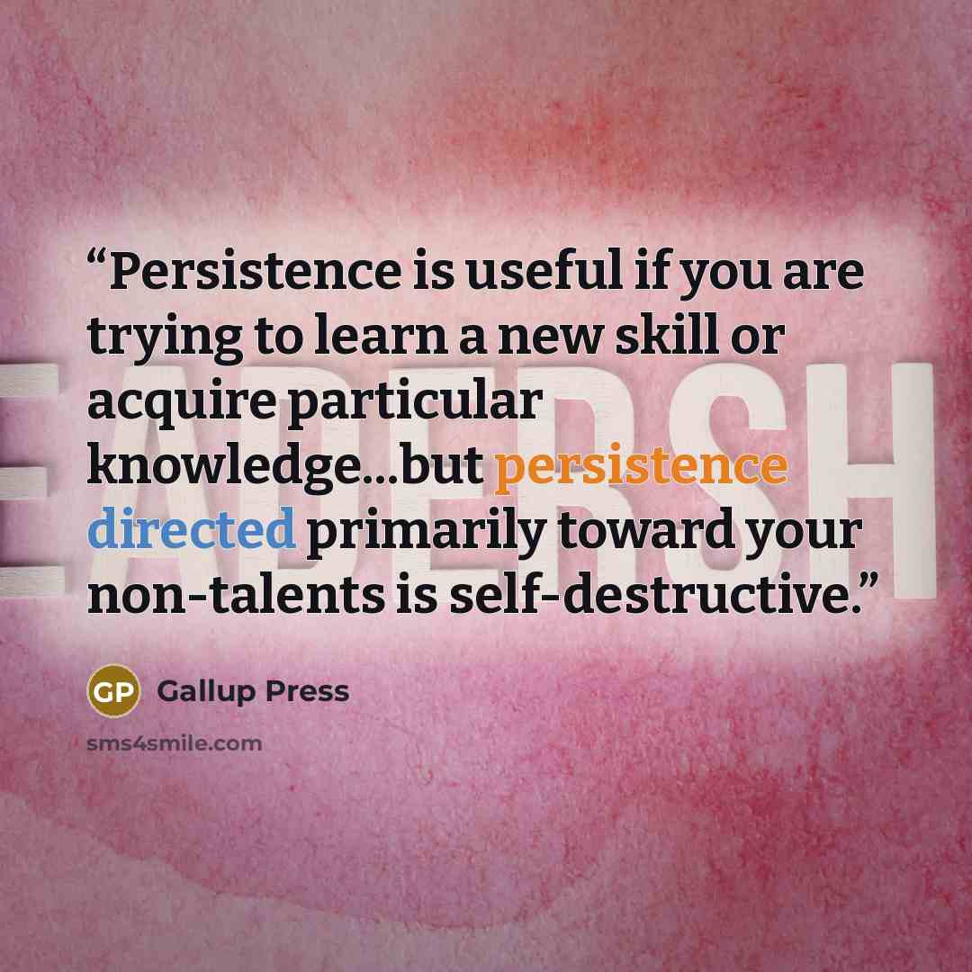 “Persistence is useful if you are trying to learn a new skill or acquire particular knowledge...but persistence directed primarily toward your non-talents is self-destructive.” quote by Gallup Press