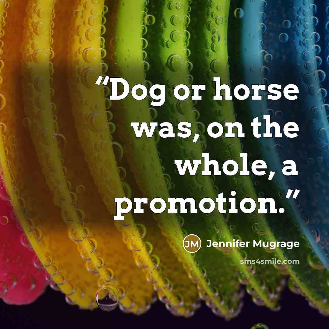 “Dog or horse was, on the whole, a promotion.” quote by Jennifer Mugrage