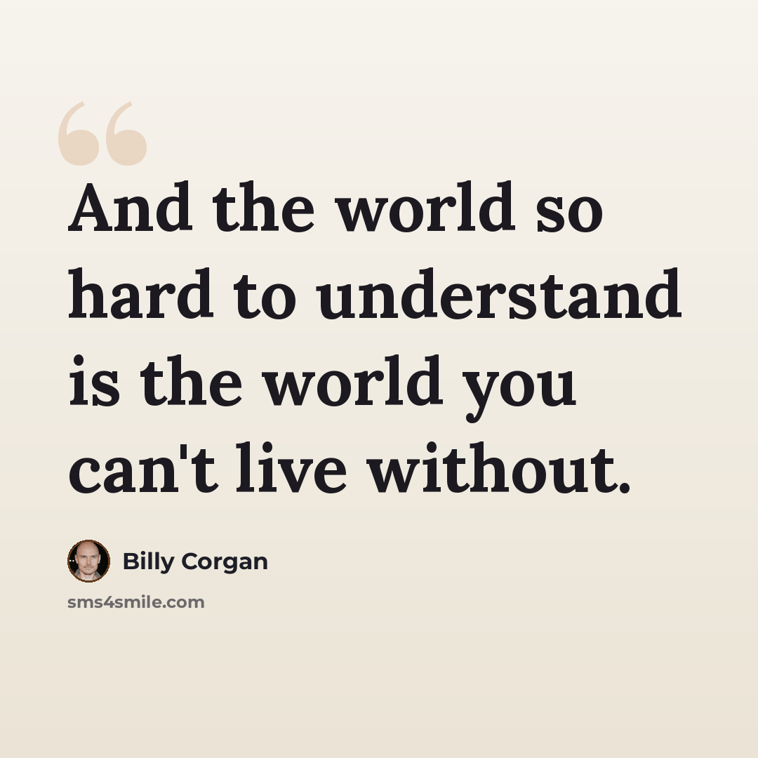 “And the world so hard to understand is the world you can't live without.” quote by Billy Corgan