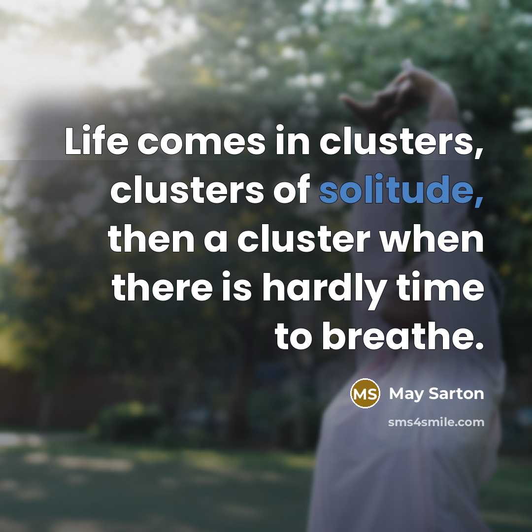 “Life comes in clusters, clusters of solitude, then a cluster when there is hardly time to breathe.” quote by May Sarton