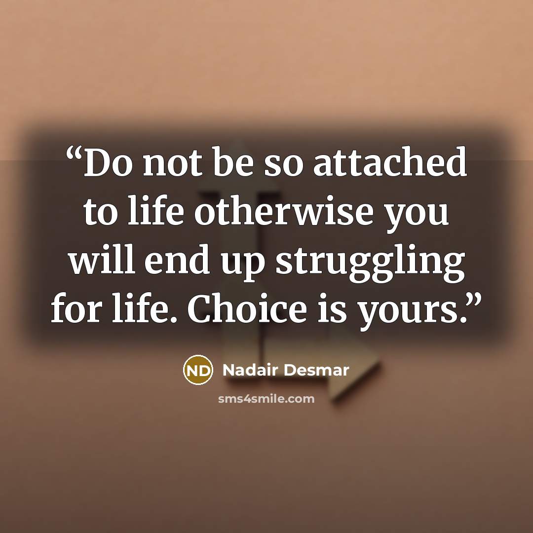 “Do not be so attached to life otherwise you will end up struggling for life. Choice is yours.” quote by Nadair Desmar