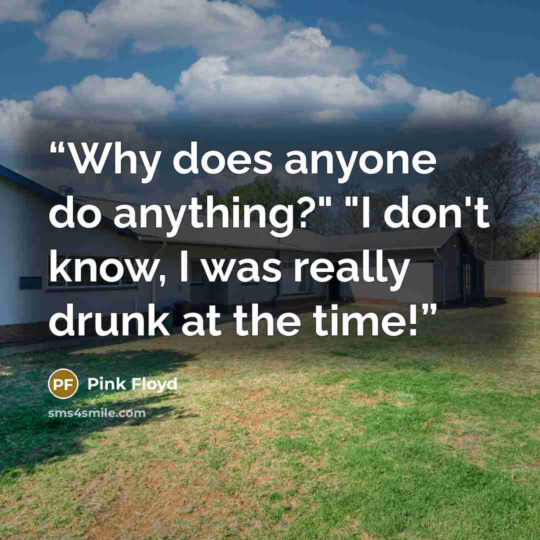 “Why does anyone do anything?" "I don't know, I was really drunk at the time!” quote by Pink Floyd