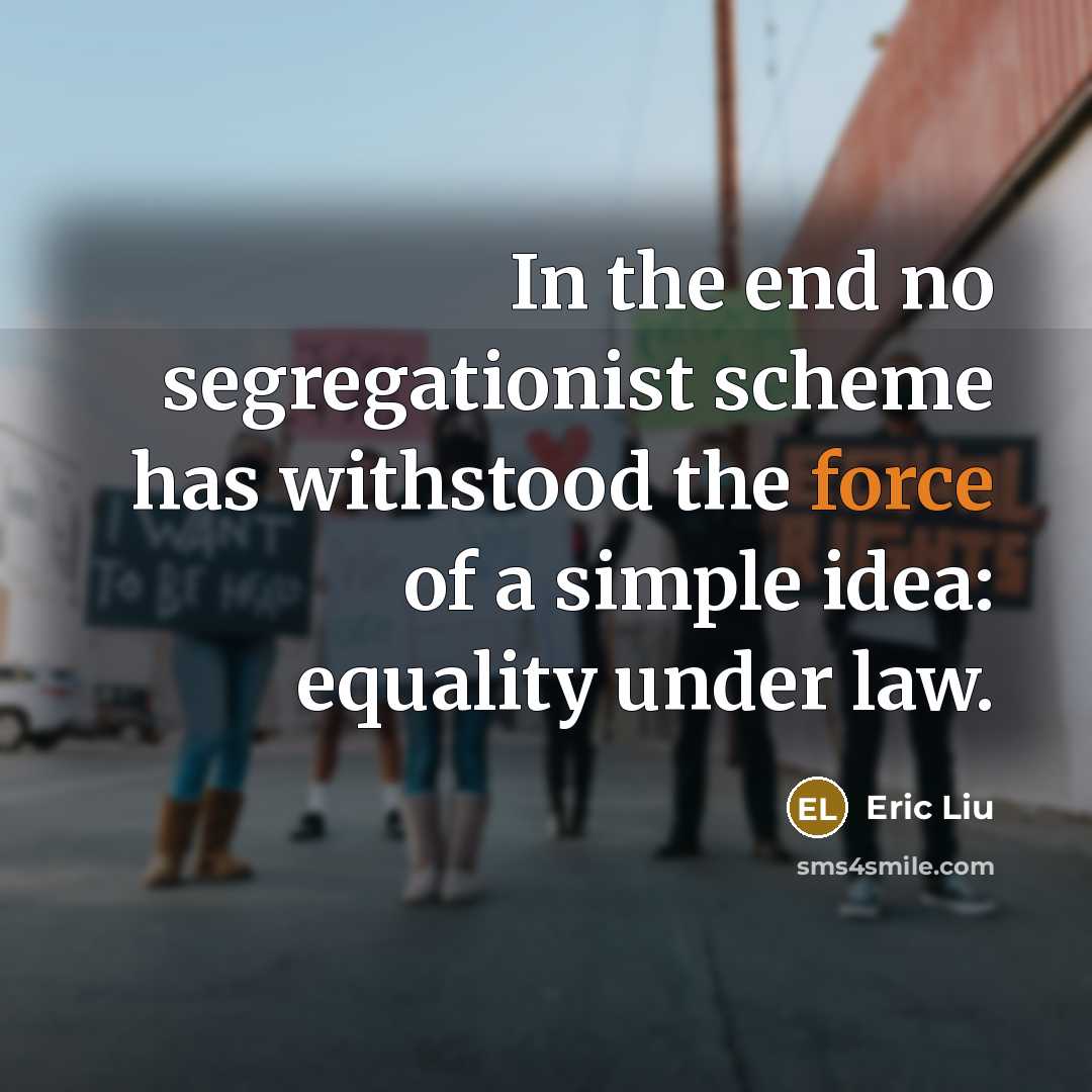 “In the end no segregationist scheme has withstood the force of a simple idea: equality under law.” quote by Eric Liu