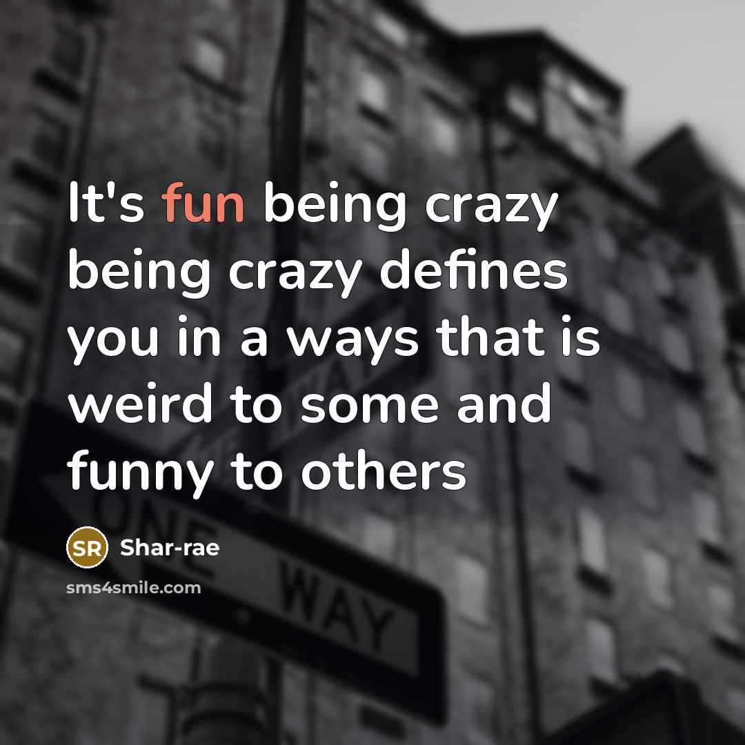 “It's fun being crazy being crazy defines you in a ways that is weird to some and funny to others” quote by Shar-rae