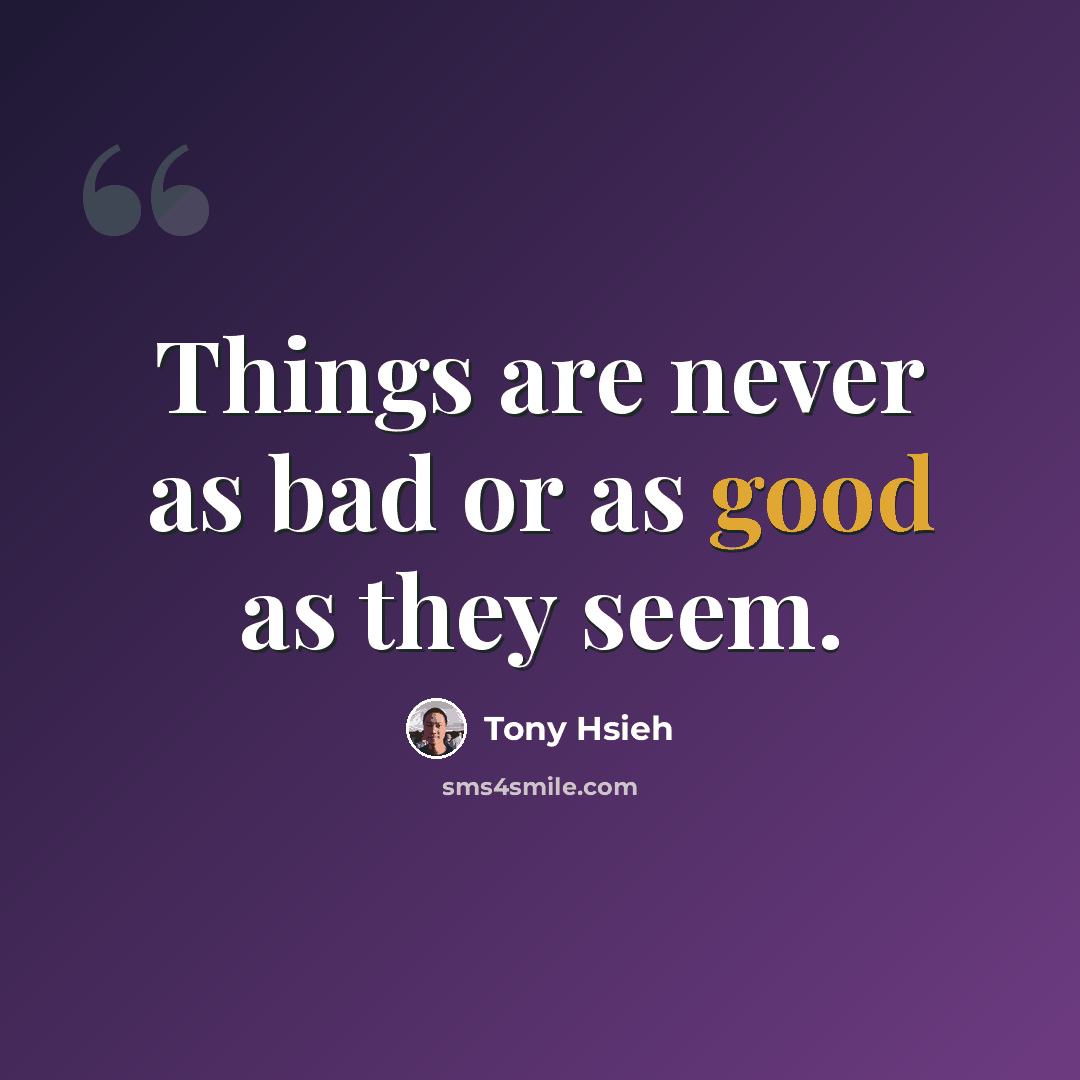 “Things are never as bad or as good as they seem.” quote by Tony Hsieh