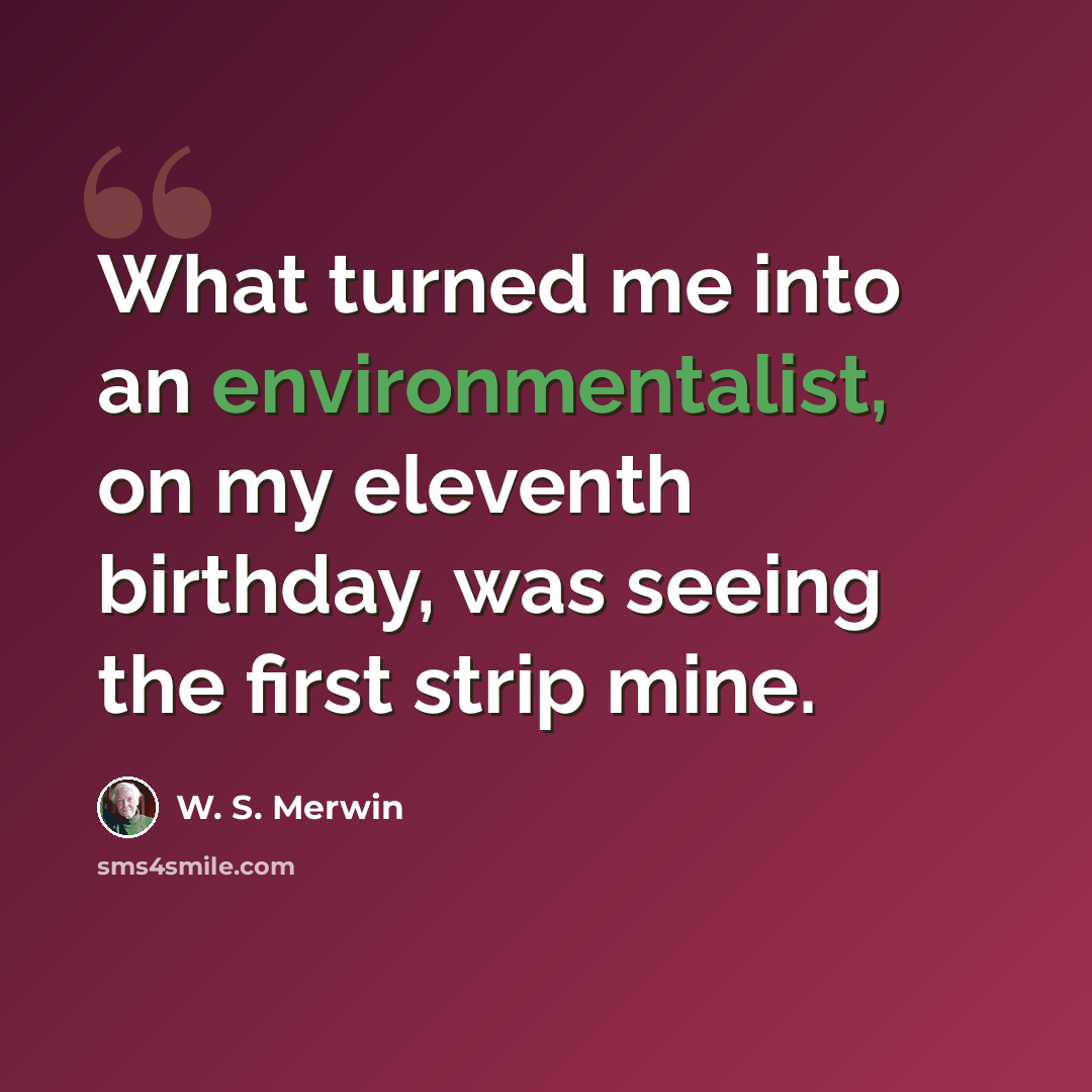 “What turned me into an environmentalist, on my eleventh birthday, was seeing the first strip mine.” quote by W. S. Merwin