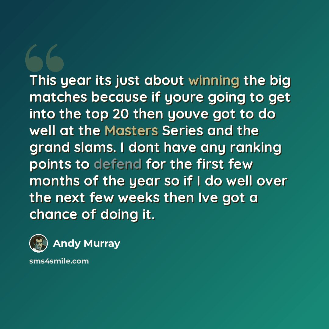 “This year its just about winning the big matches because if youre going to get into the top 20 then youve got to do well at the Masters Series and the grand slams. I dont have any ranking points to defend for the first few months of the year so if I do well over the next few weeks then Ive got a…” quote by Andy Murray