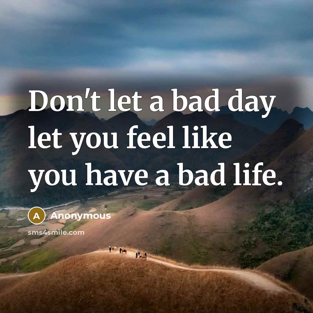 “Don't let a bad day let you feel like you have a bad life.” quote by Anonymous