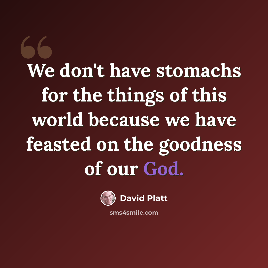 “We don't have stomachs for the things of this world because we have feasted on the goodness of our God.” quote by David Platt