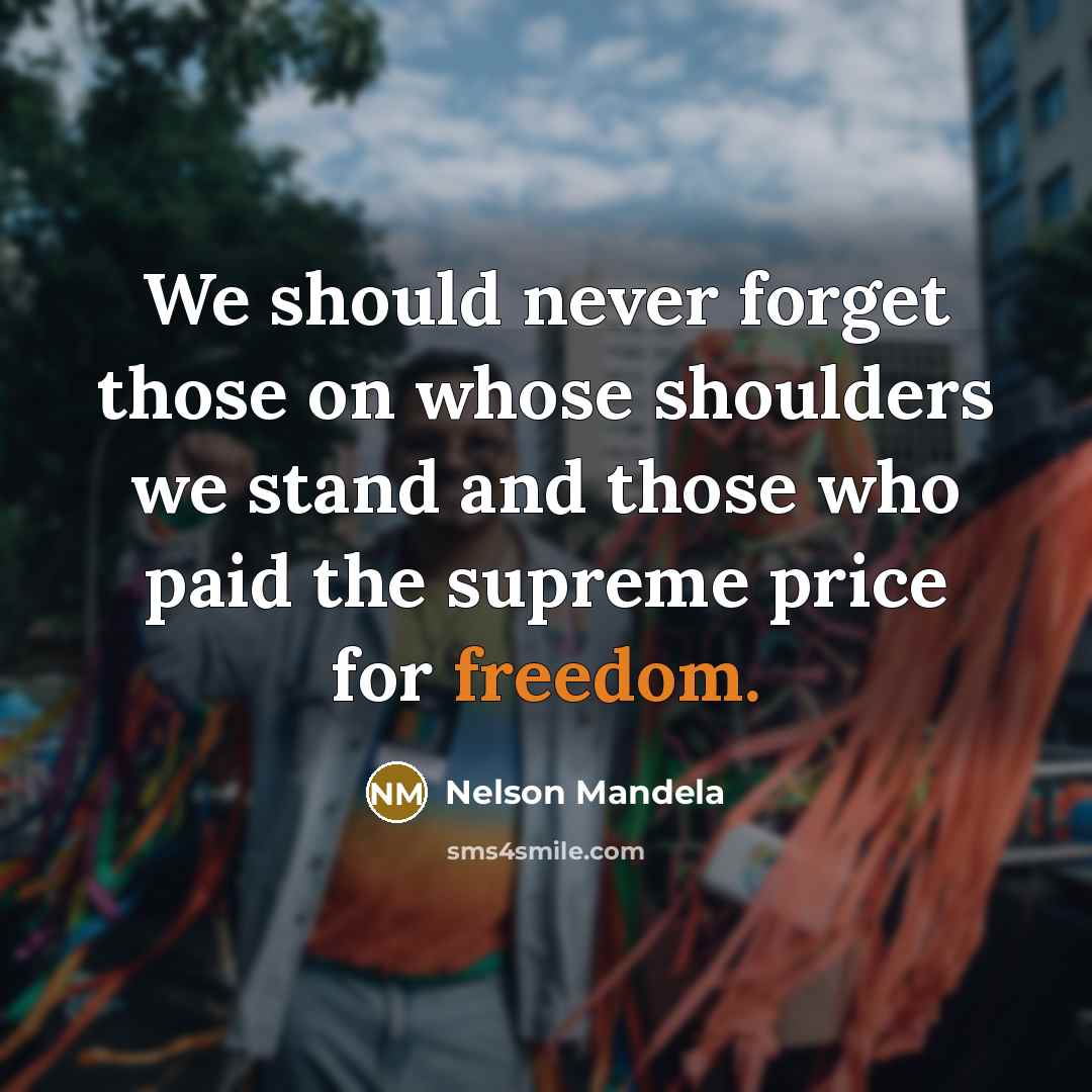 “We should never forget those on whose shoulders we stand and those who paid the supreme price for freedom.” quote by Nelson Mandela