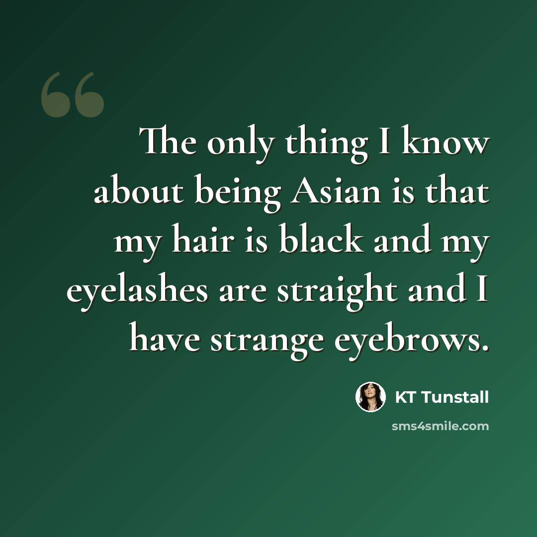 “The only thing I know about being Asian is that my hair is black and my eyelashes are straight and I have strange eyebrows.” quote by KT Tunstall