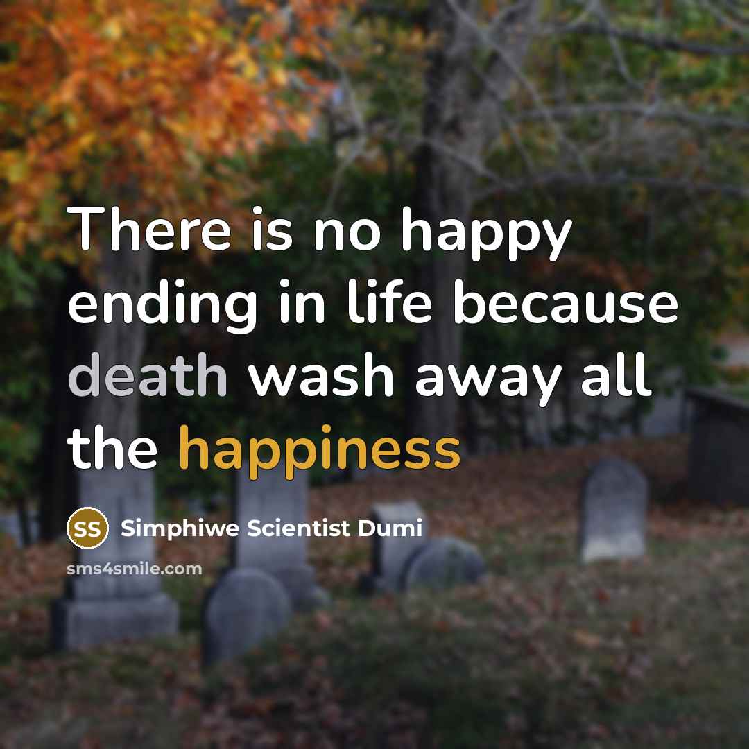 “There is no happy ending in life because death wash away all the happiness” quote by Simphiwe Scientist Dumi